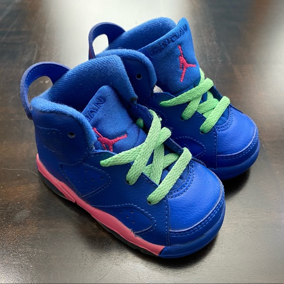 Jordan 6 Retro BT Game Royal White Vivid Pink Green Toddler Shoes 384667 439 - Picture 3 of 16